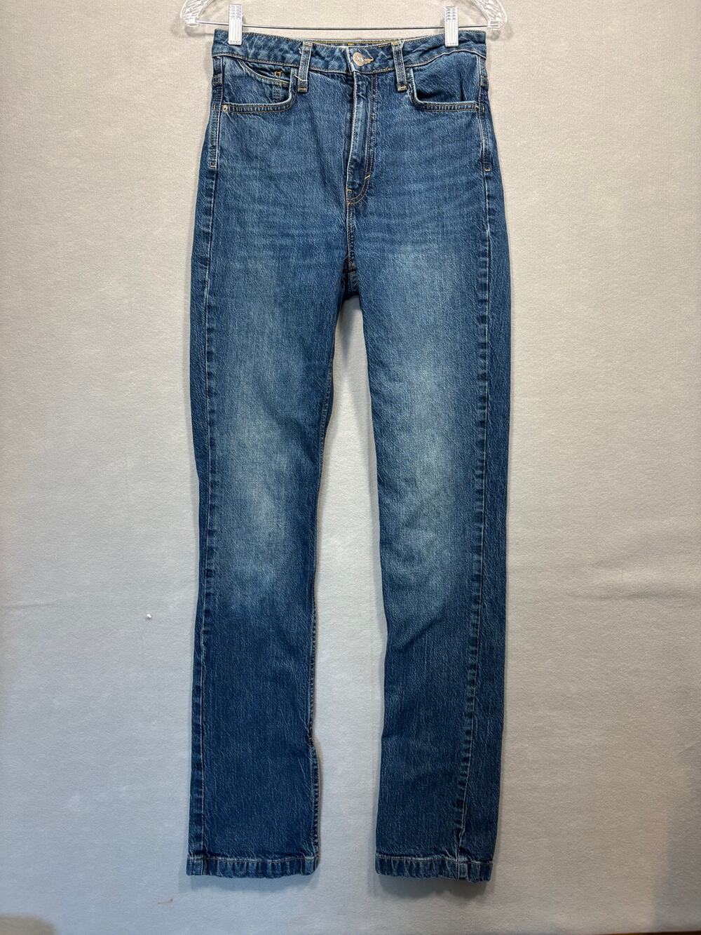 Zara Z1975 High-Rise Slim Flared Cut Jeans Sz US 4 W28 L32 Classic Mid-Blue Wash
